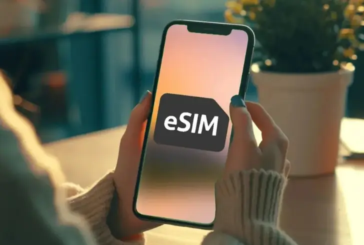 Smartphone with digital eSIM symbol