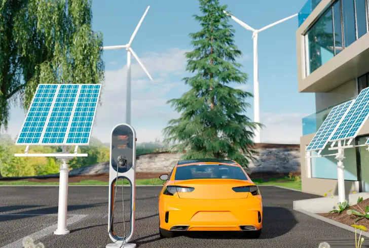 Electric car charging with solar panels