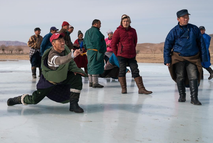 Mongolian festival with shagai ice shooting